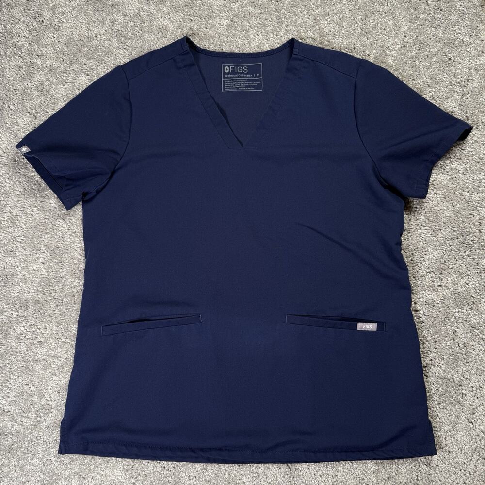 FIGS Catarina Two Pocket Womens Scrub Top Navy Blue Medium